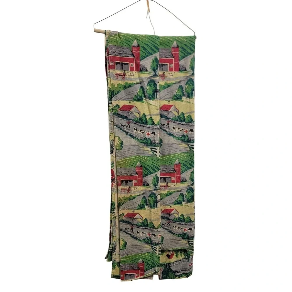 Vintage MCM Barkcloth Curtain Panels 1940s Rural Farm Pinch Pleat 86x32 Set Of 2
